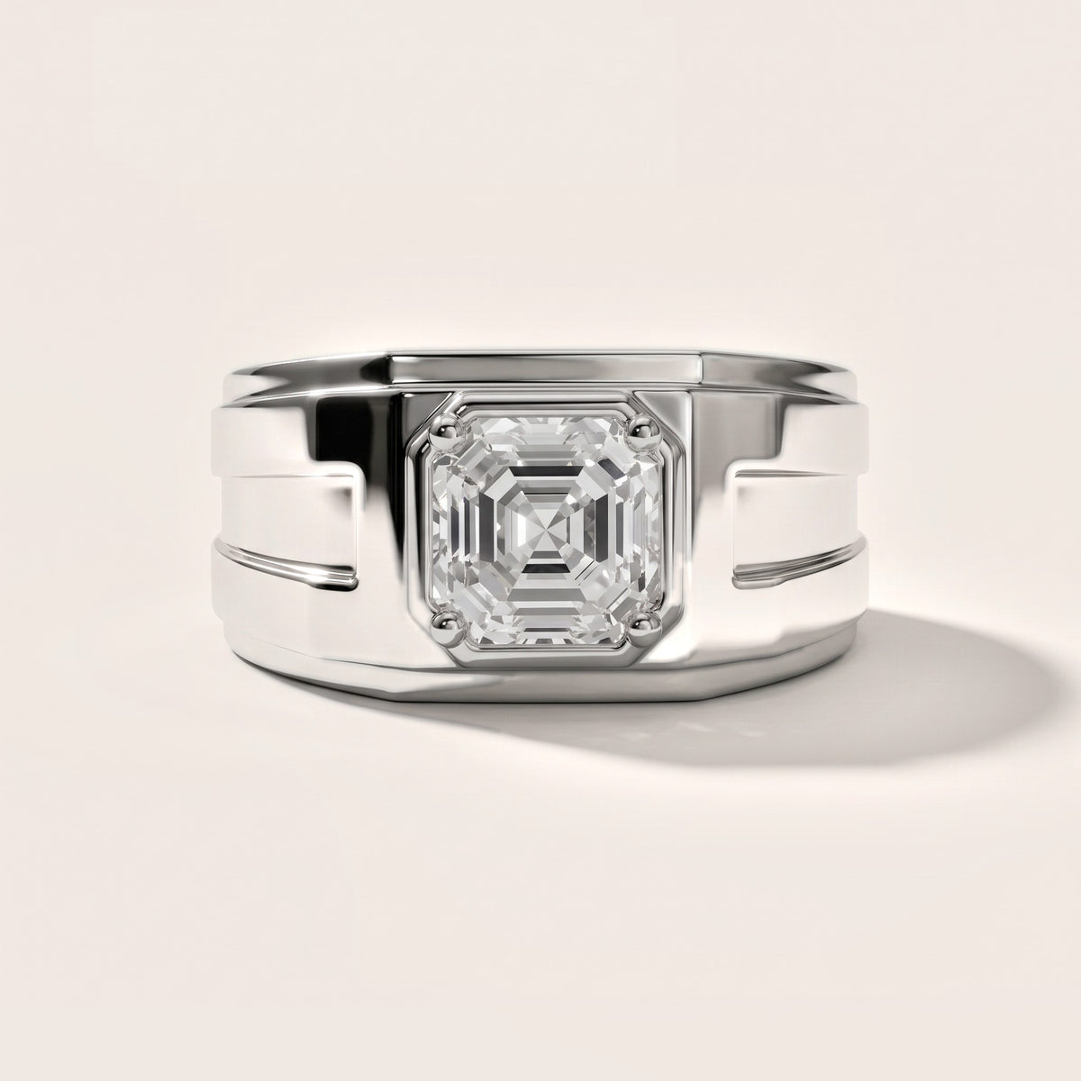 Greer Step Edge Solitaire Asscher Diamond Engagement Ring in Silver - front.jpg