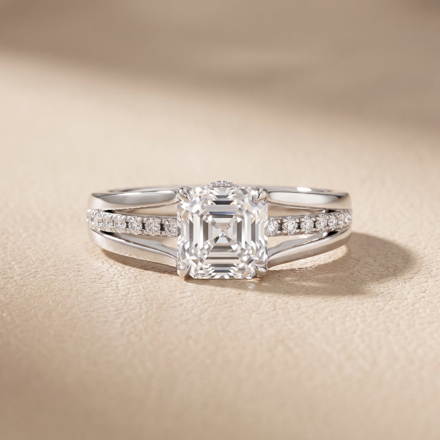 Scarlett Split Shank Pavé Asscher Diamond Ring in Platinum - front.jpg