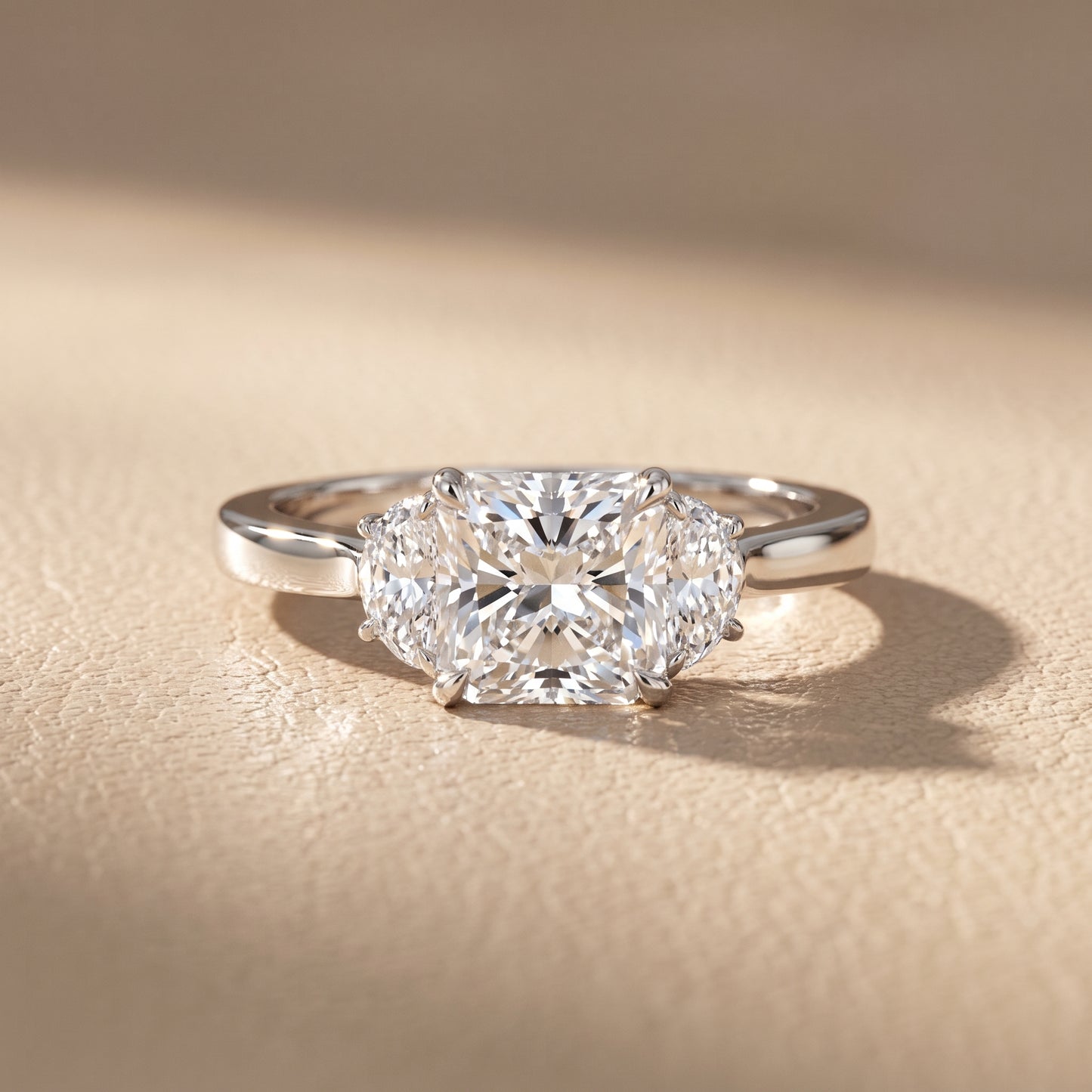Romy Three-Stone Radiant Diamond Engagement Ring in Silver - front.jpg
