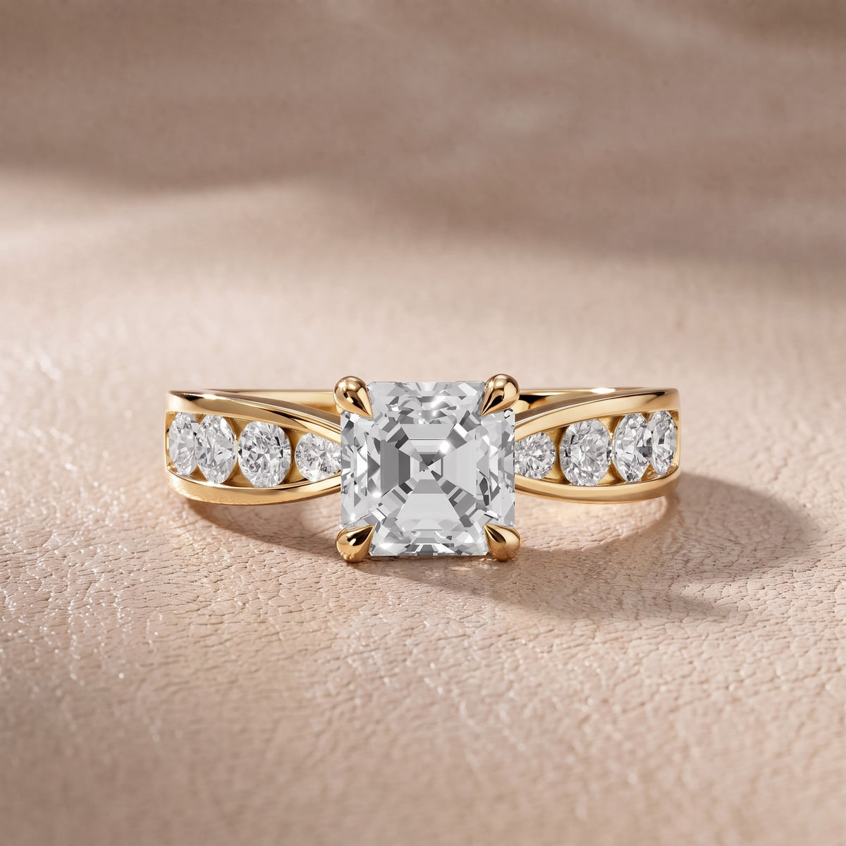 Rosalie Channel Set Sidestone Asscher Diamond Engagement Ring in Yellow Gold - front.jpg