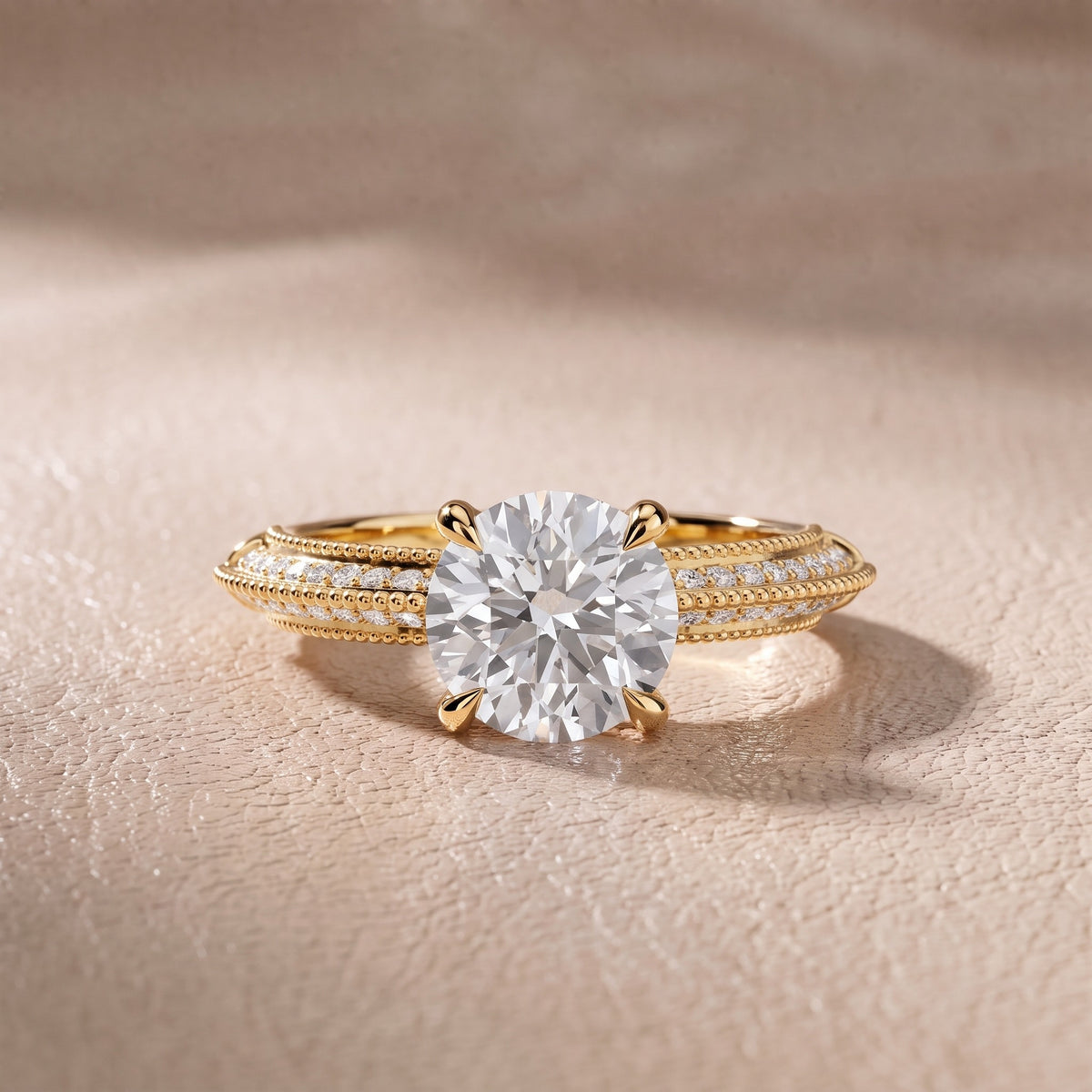 Chiara Vintage Milgrain Round Diamond Engagement Ring in Yellow Gold - front.jpg