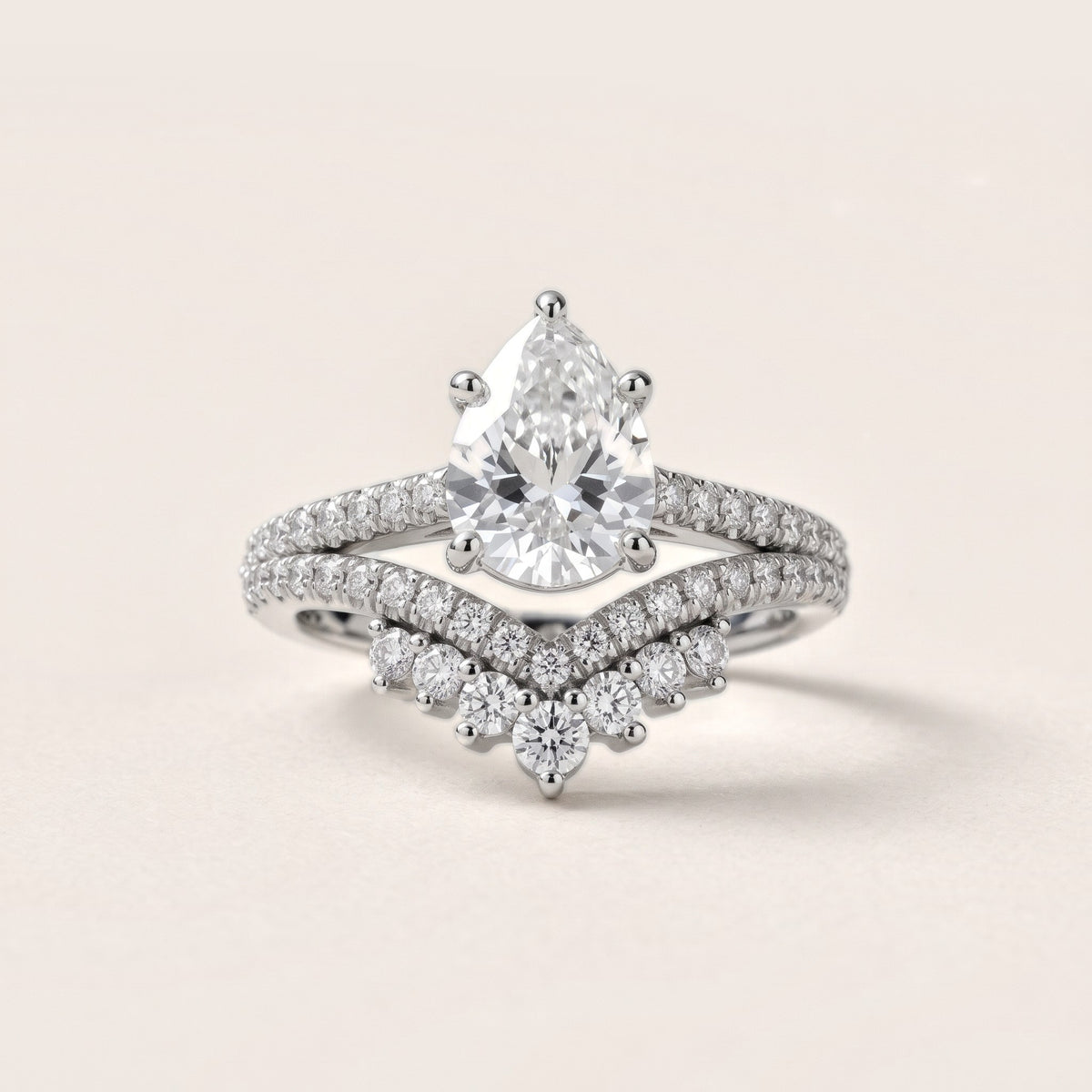 Annette Split Shank Pavé Pear Diamond Engagement Ring in Silver - front.jpg