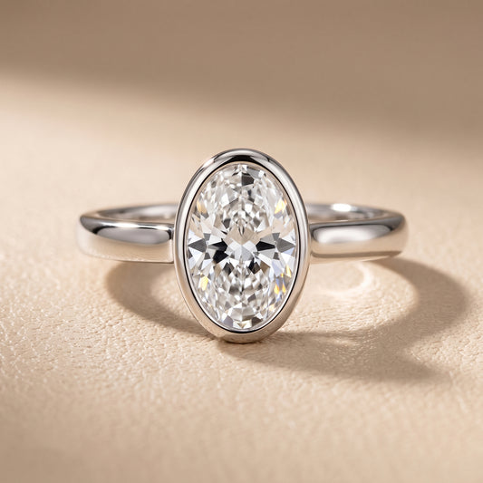 Jolie Bezel Solitaire Oval Diamond Engagement Ring in White Gold - front.jpg