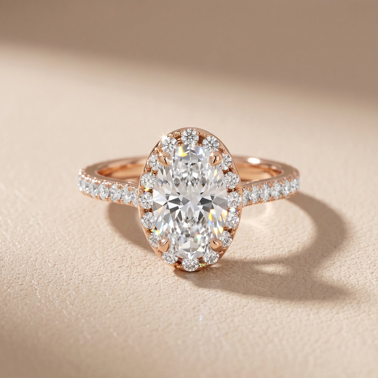 Amara Halo Claw Prong Oval Diamond Ring in Rose Gold - front.jpg