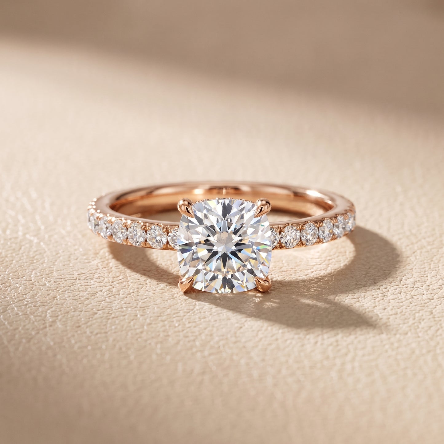 Thea Hidden Halo Pavé Cushion Diamond Engagement Ring in Rose Gold - front.jpg