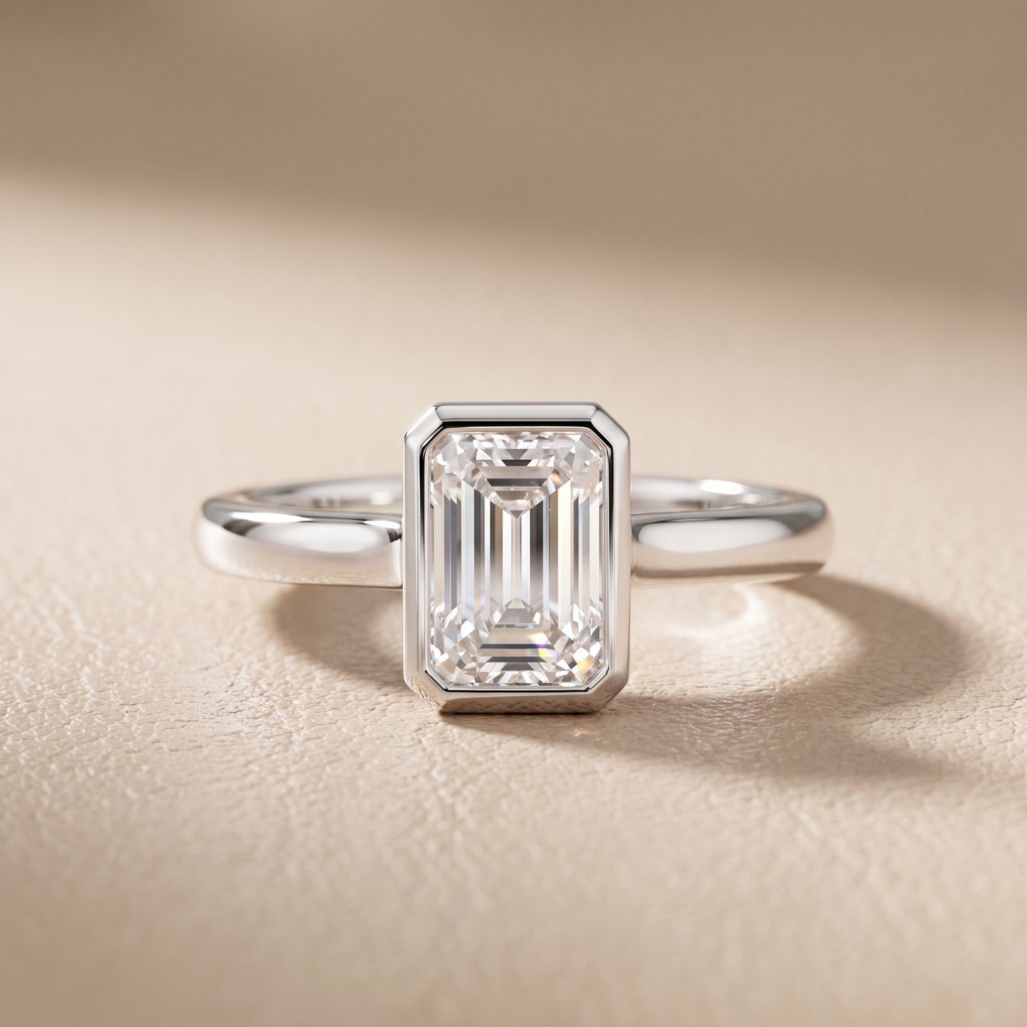 Jolie Bezel Solitaire Emerald Diamond Engagement Ring in Silver - front.jpg