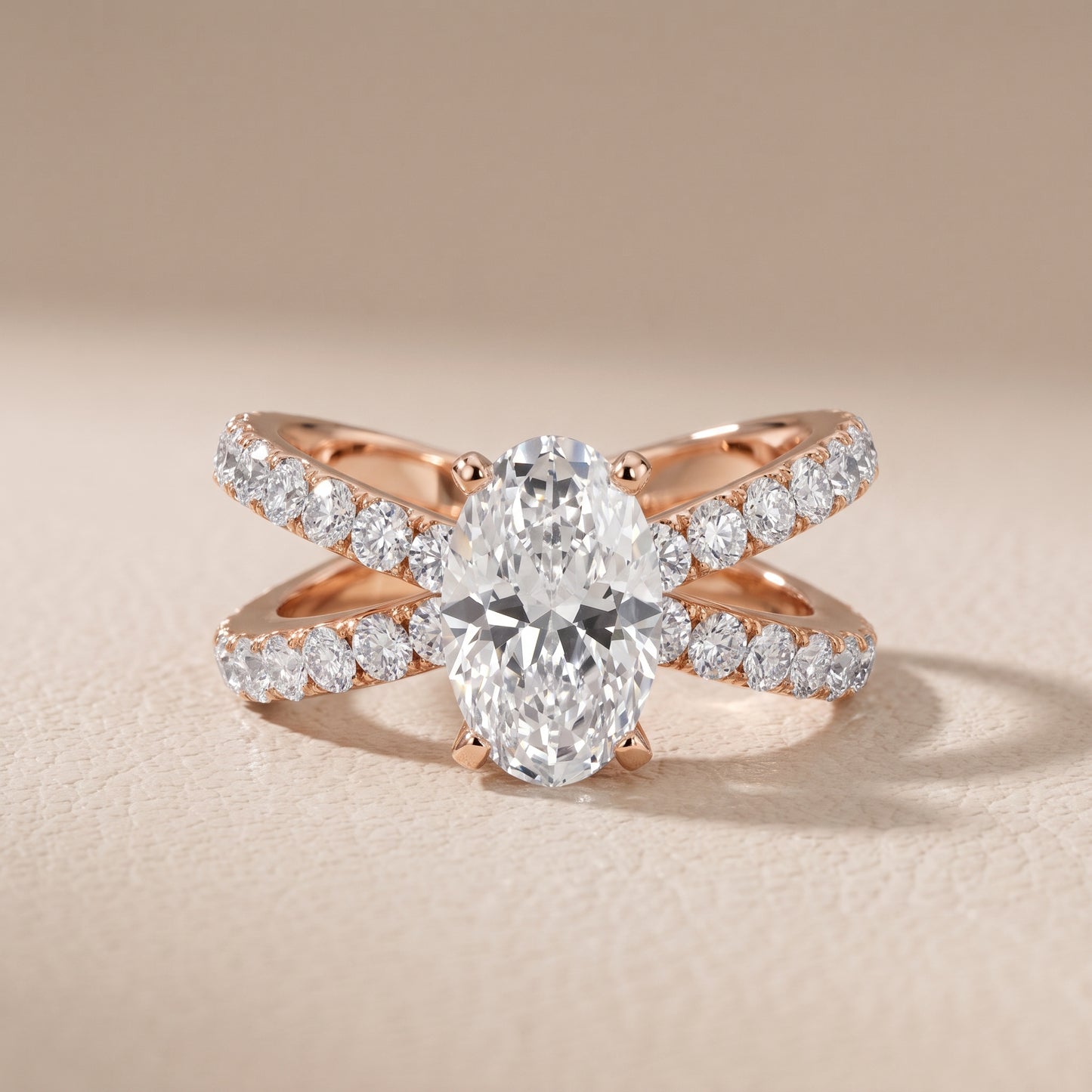 Lior Criss Cross Pavé Oval Diamond Engagement Ring in Rose Gold - front.jpg