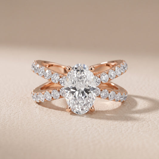 Lior Criss Cross Pavé Oval Diamond Engagement Ring in Rose Gold - front.jpg