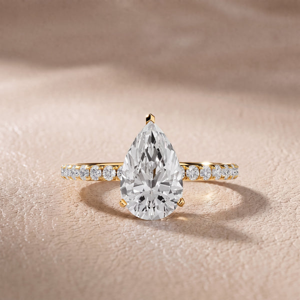 Juna French Pavé Solitaire Pear Diamond Engagement Ring in Yellow Gold