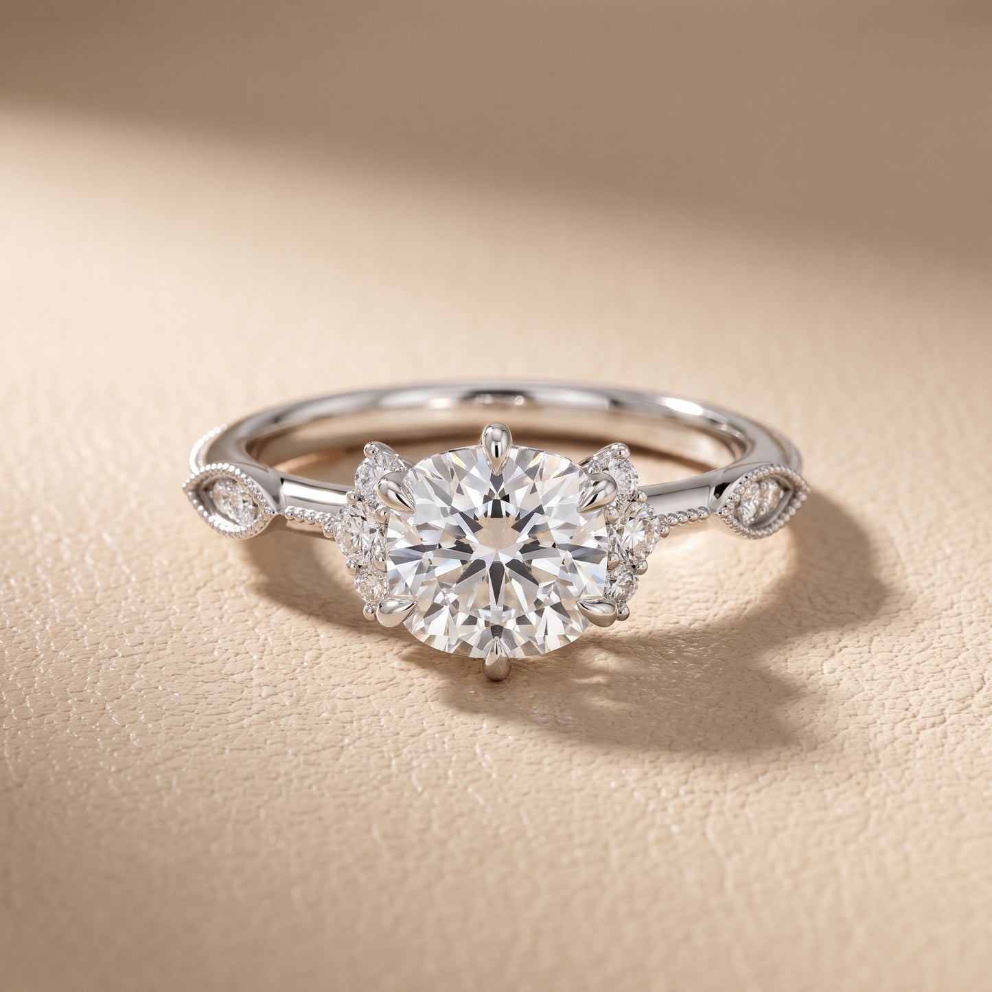 Naomi Vintage Milgrain Cushion Diamond Engagement Ring in Platinum - front.jpg