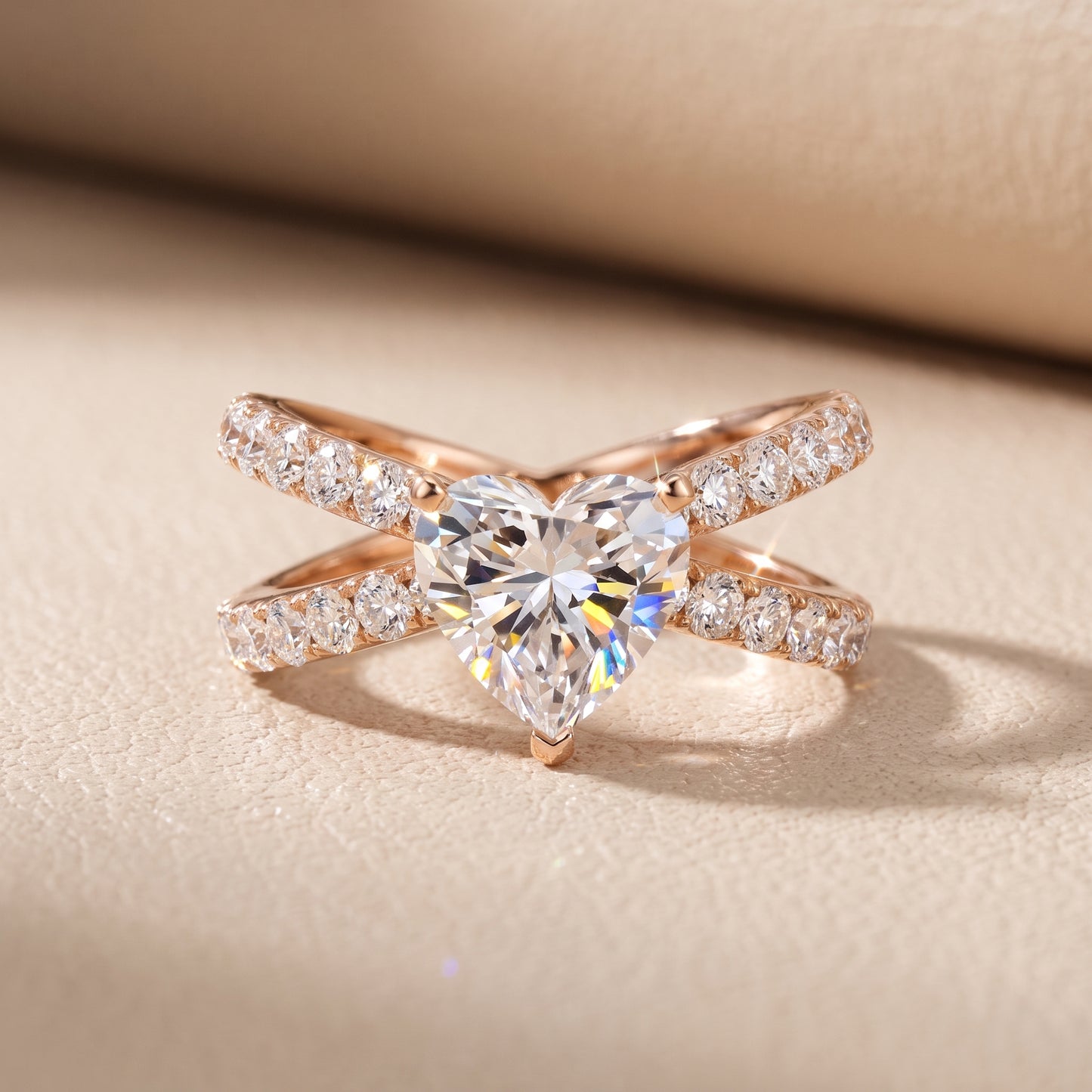 Lior Criss Cross Pavé Heart Diamond Engagement Ring in Rose Gold - front.jpg