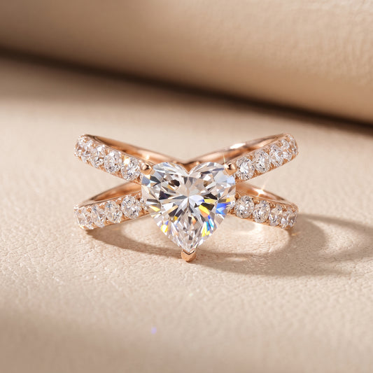Lior Criss Cross Pavé Heart Diamond Engagement Ring in Rose Gold - front.jpg
