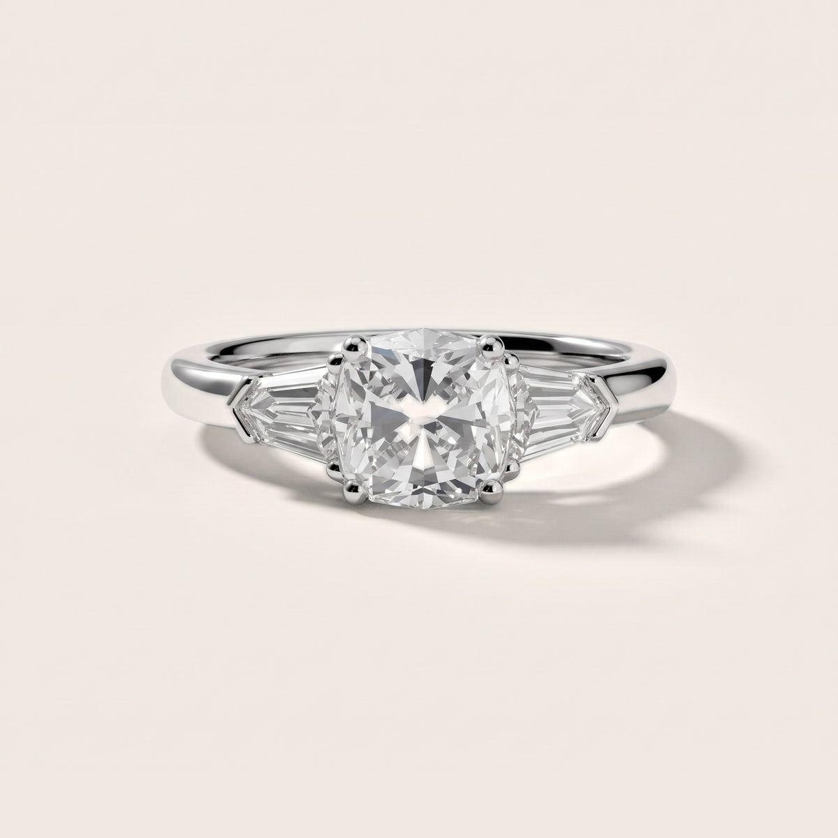 Dorothea Baguette Three-Stone Cushion Diamond Engagement Ring in Silver - front.jpg
