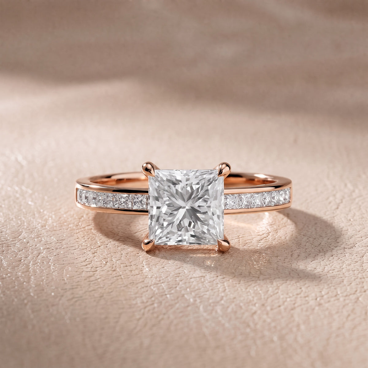 Maren Sidestone Channel Set Princess Diamond Engagement Ring in Rose Gold - front.jpg