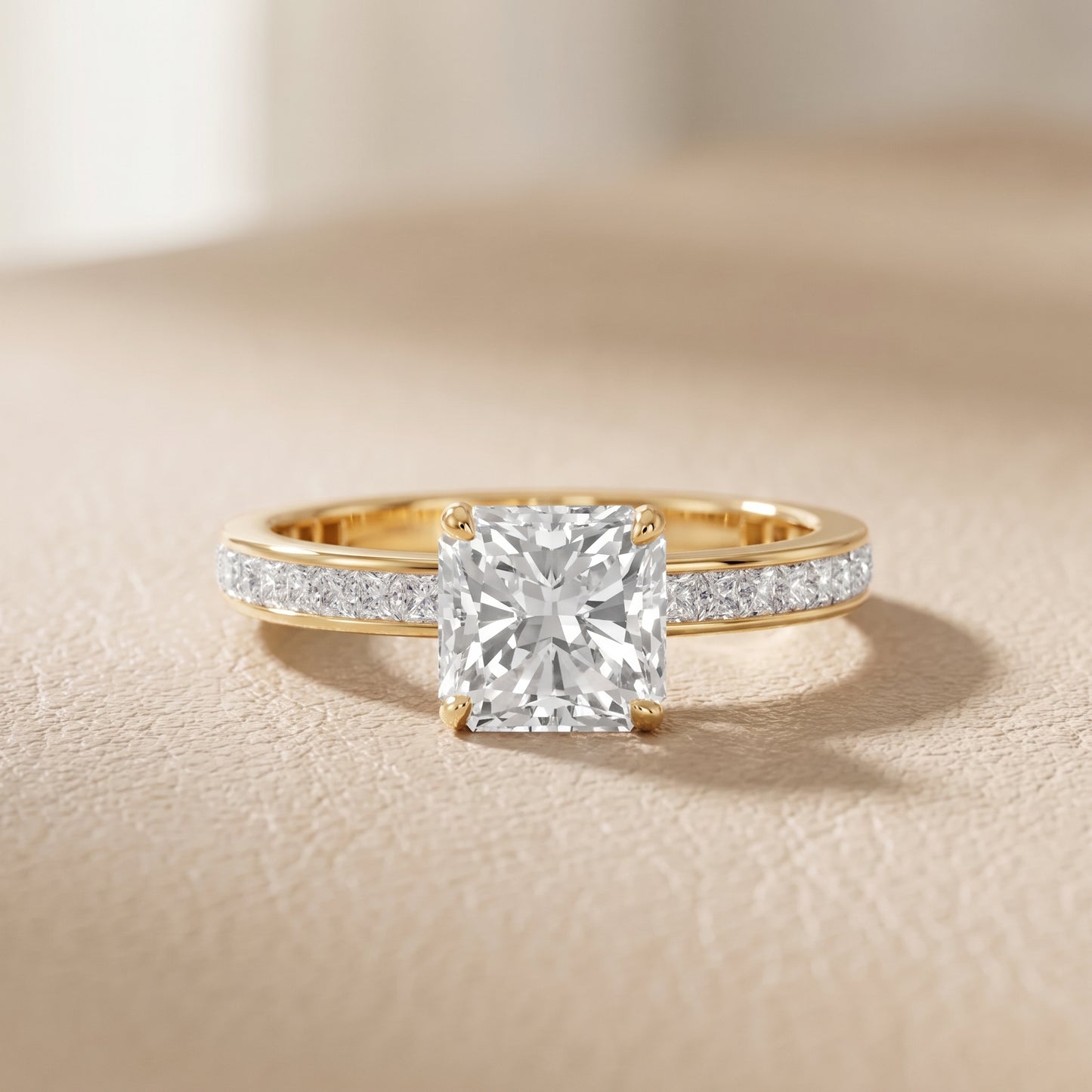 Brielle Channel Set Solitaire Radiant Diamond Ring in Yellow Gold - front.jpg