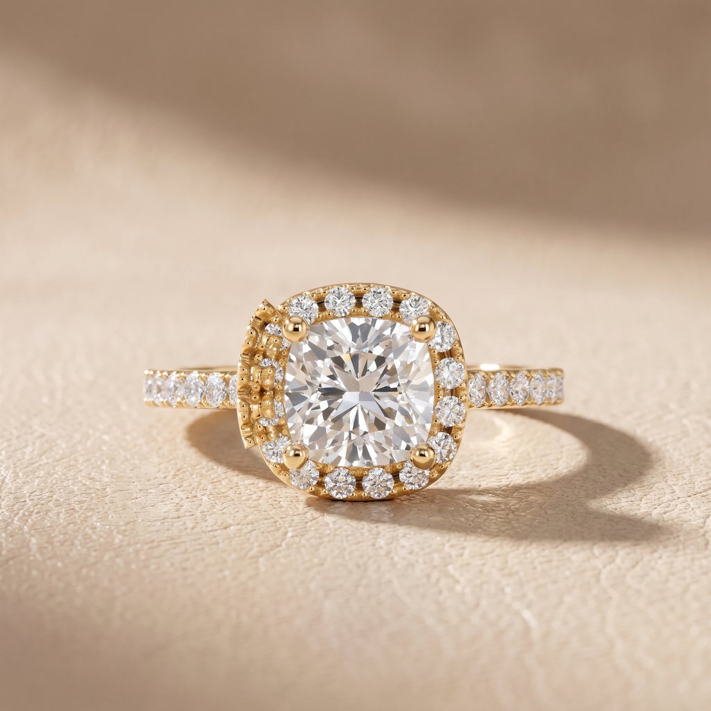 Sophie Halo Pavé Cushion Diamond Ring in Yellow Gold - front.jpg