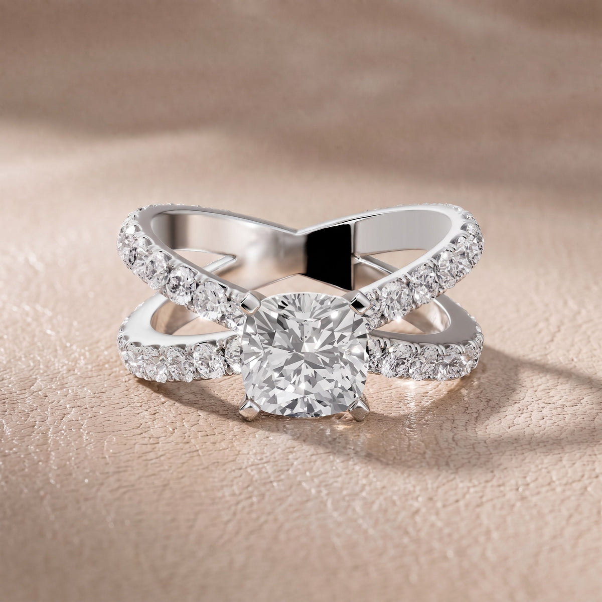 Ilaria Criss Cross Pavé Cushion Diamond Engagement Ring in Platinum - front.jpg