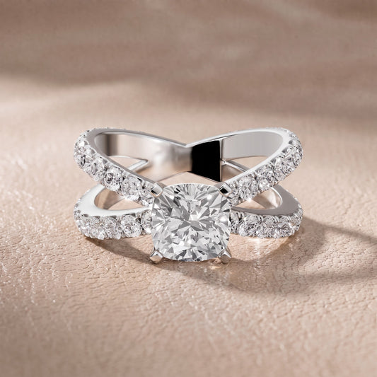 Ilaria Criss Cross Pavé Cushion Diamond Engagement Ring in Platinum - front.jpg