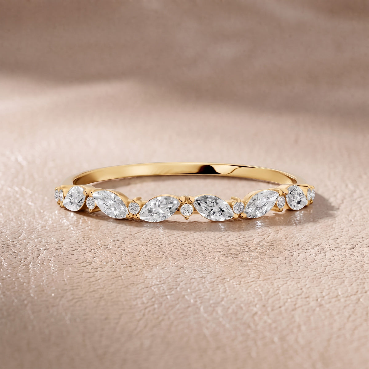 Vivienne Petite Marquise & Round Diamond Wedding Band in Yellow Gold - front.jpg
