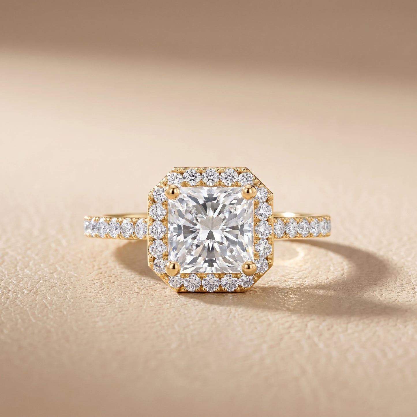 Sophie Halo Pavé Radiant Diamond Ring in Yellow Gold - front.jpg