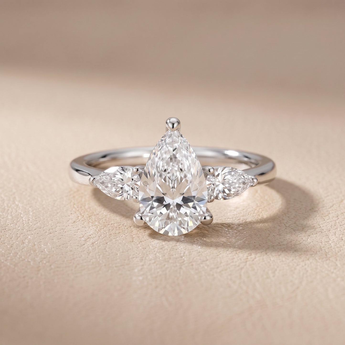 Faye Three-Stone Trellis Pear Diamond Ring in Silver - front.jpg