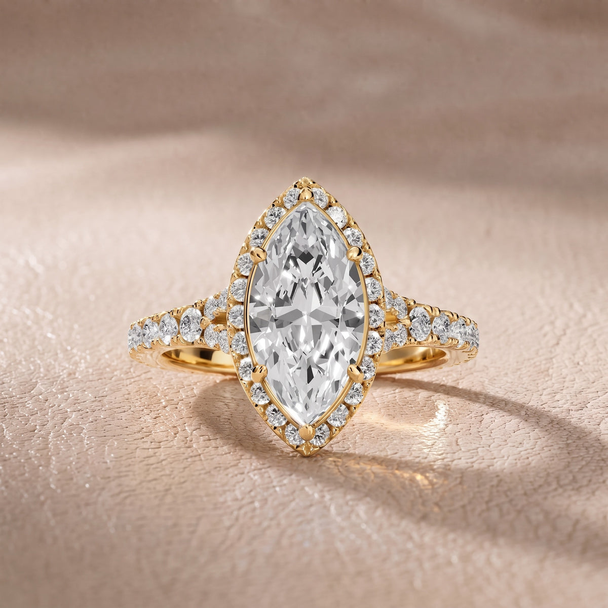 Bella Halo Pavé Marquise Diamond Engagement Ring in Yellow Gold - front.jpg