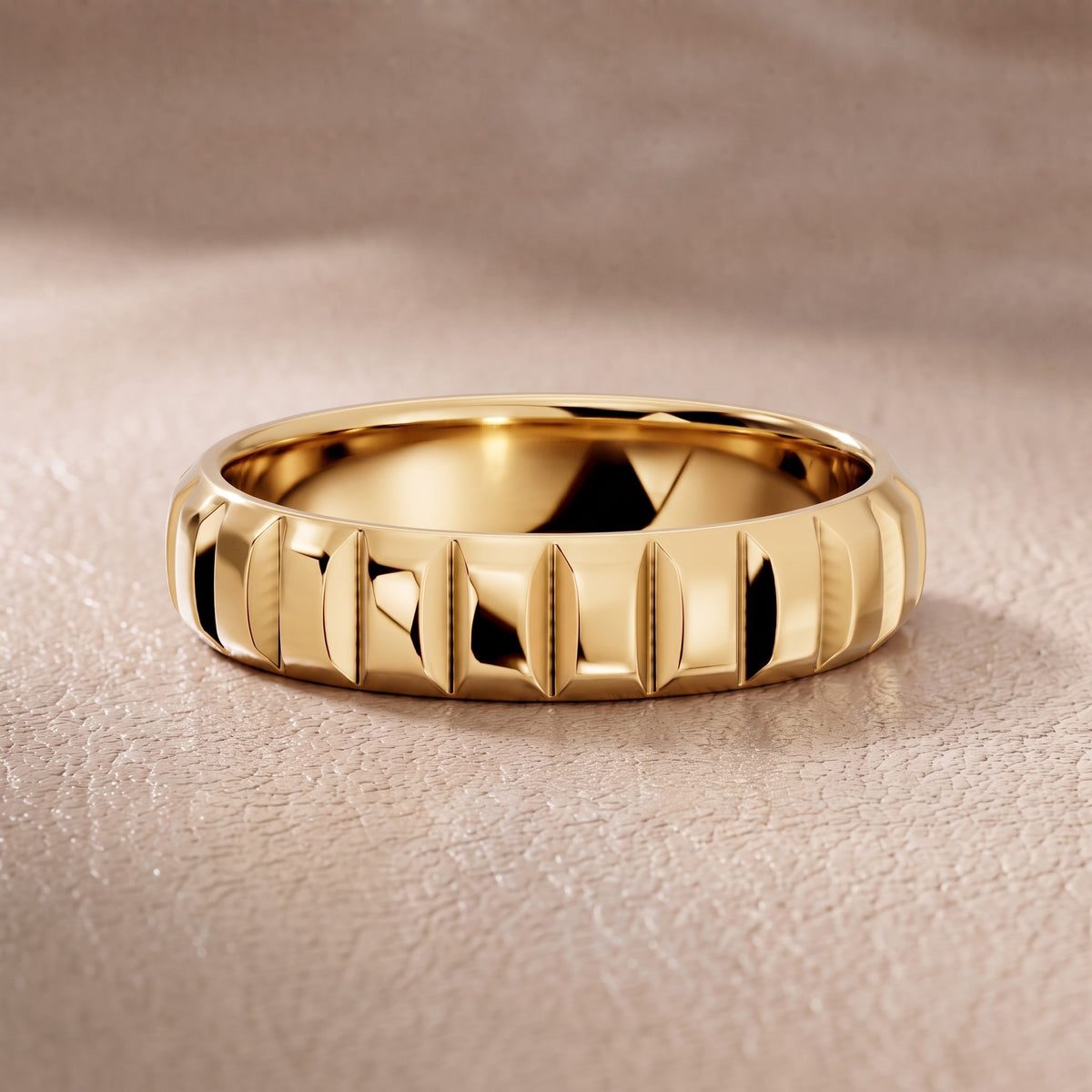 Laurel Grooved Low Dome Wedding Band in Yellow Gold - front.jpg