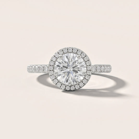 Mabel Halo French Pavé Round Diamond Engagement Ring in White Gold