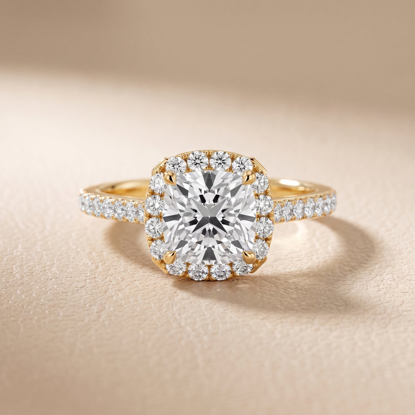 Alma Halo Pavé Cushion Diamond Ring in Yellow Gold - front.jpg