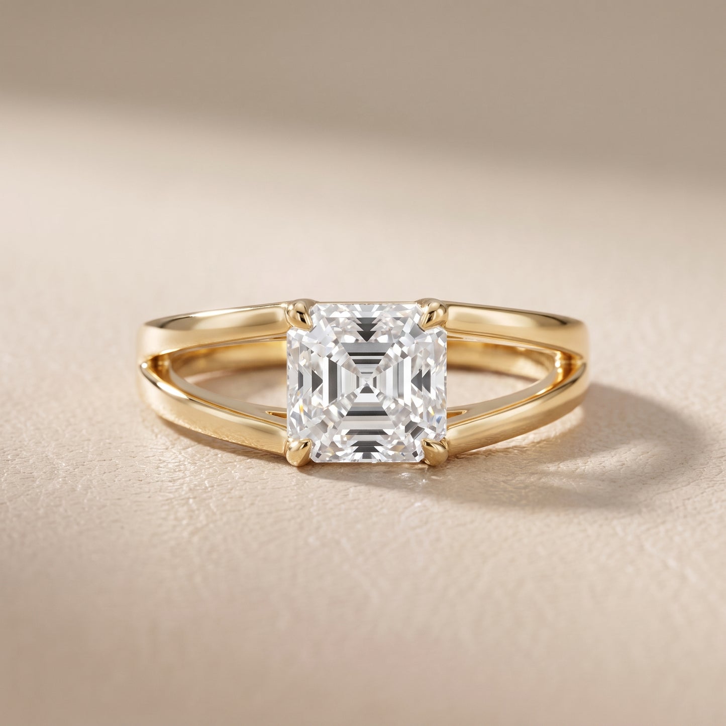 Giselle Solitaire Split Shank Asscher Diamond Engagement Ring in Yellow Gold - front.jpg