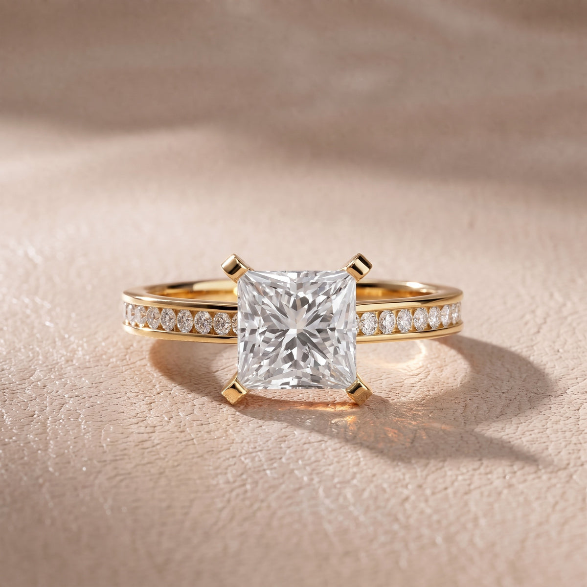 Tessa Solitaire Channel Set Princess Diamond Engagement Ring in Yellow Gold - front.jpg