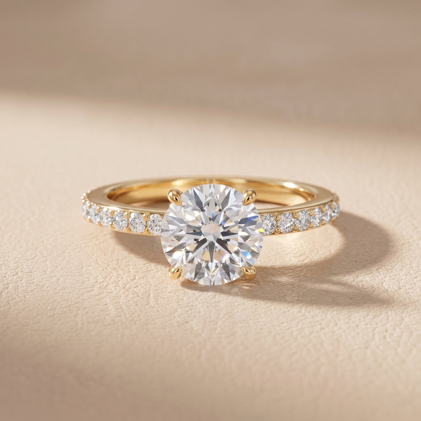 Aisha Pavé Solitaire Round Diamond Engagement Ring in Yellow Gold - front.jpg