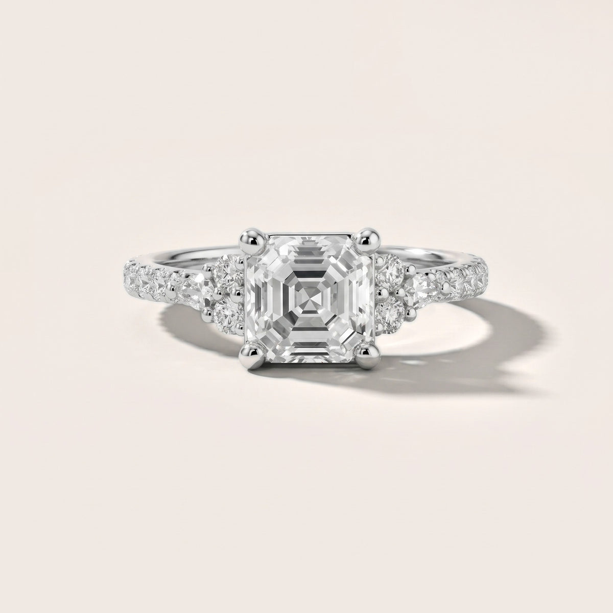 Alta Pavé Cluster Asscher Diamond Engagement Ring in White Gold - front.jpg