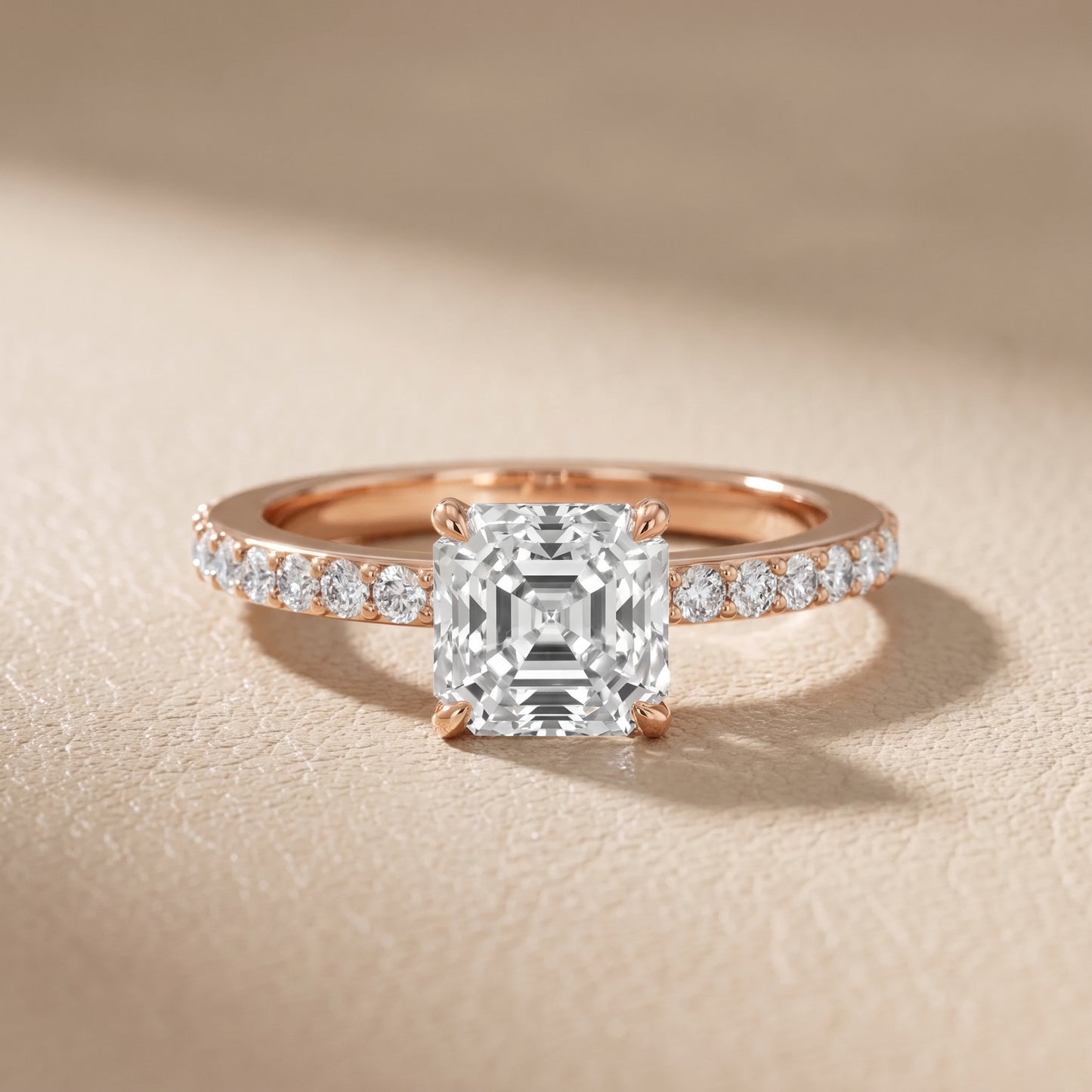Aisha Pavé Solitaire Asscher Diamond Engagement Ring in Rose Gold - front.jpg