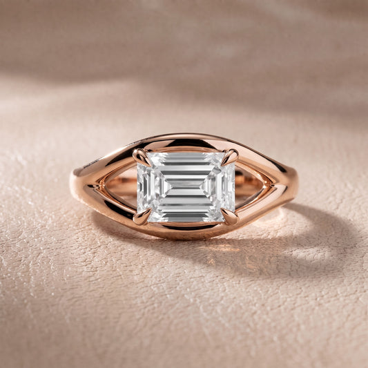 Madeleine Split Shank Emerald Diamond Engagement Ring in Rose Gold - front.jpg