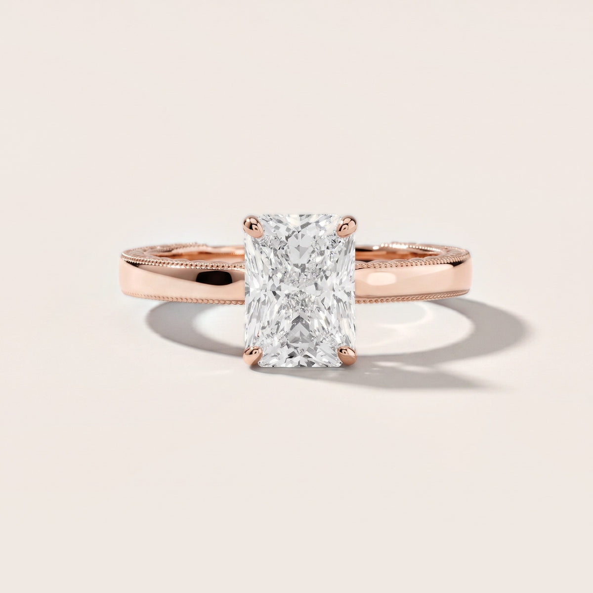 Kerry Engraved Solitaire Radiant Diamond Engagement Ring in Rose Gold - front.jpg