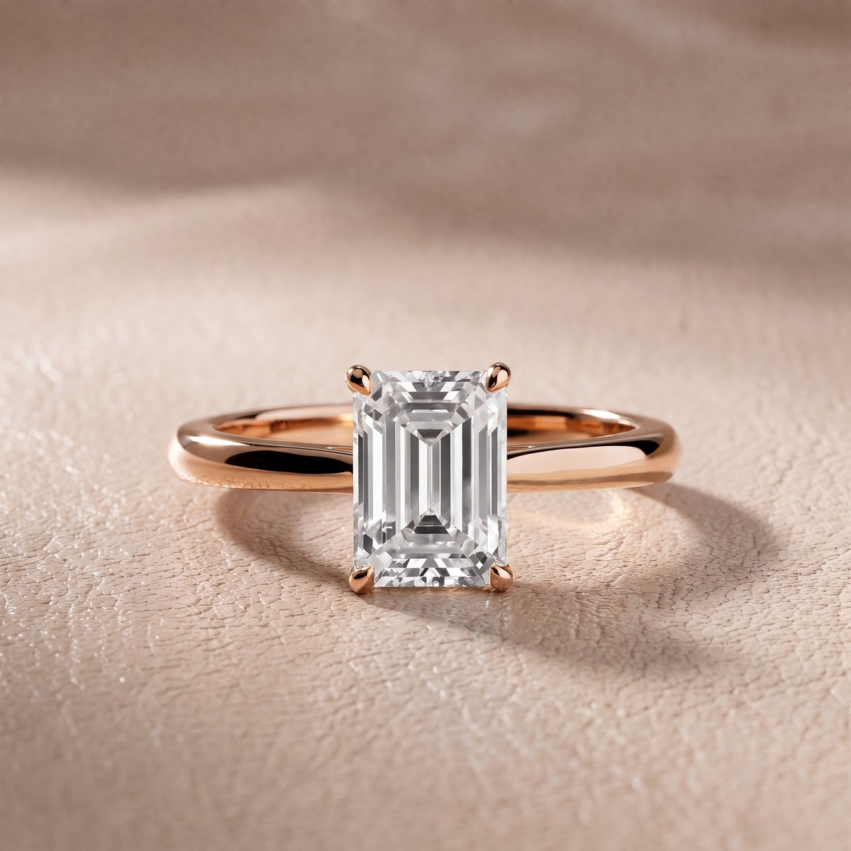 Kalia Knife Edge Solitaire Emerald Diamond Engagement Ring in Rose Gold - front.jpg