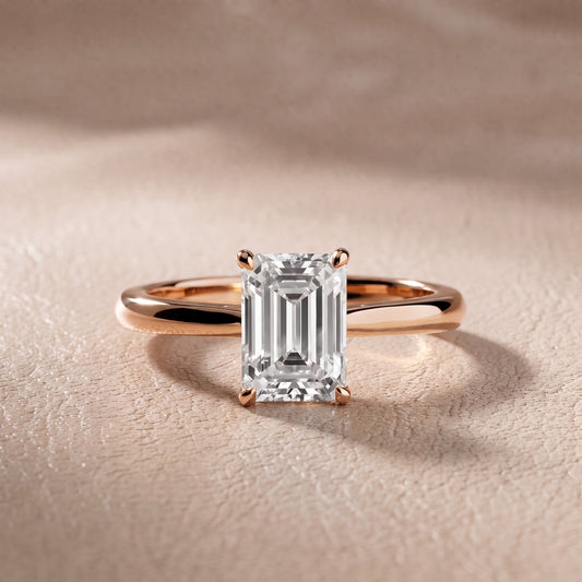 Kalia Knife Edge Solitaire Emerald Diamond Engagement Ring in Rose Gold - front.jpg