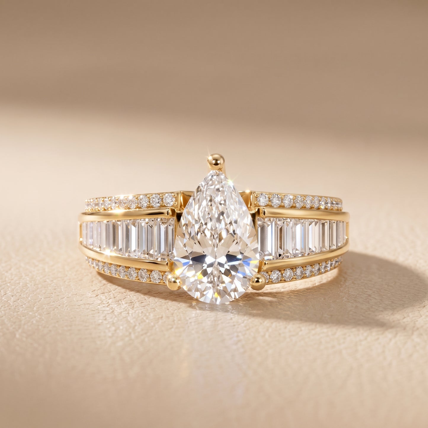 Halle Channel Set Baguette Accent Pear Diamond Engagement Ring in Yellow Gold - front.jpg