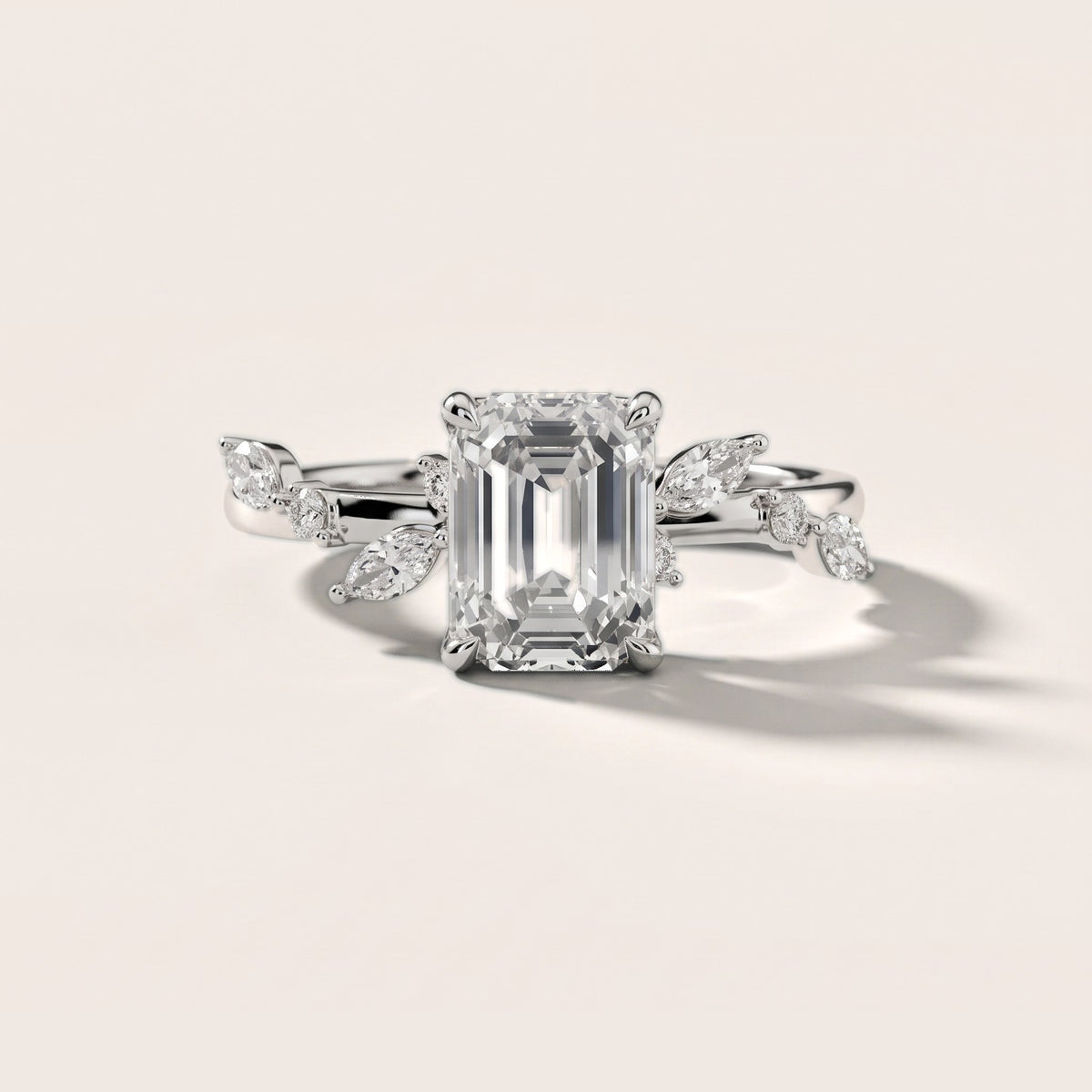 Vivian Leaf Emerald Diamond Engagement Ring in Silver - front.jpg
