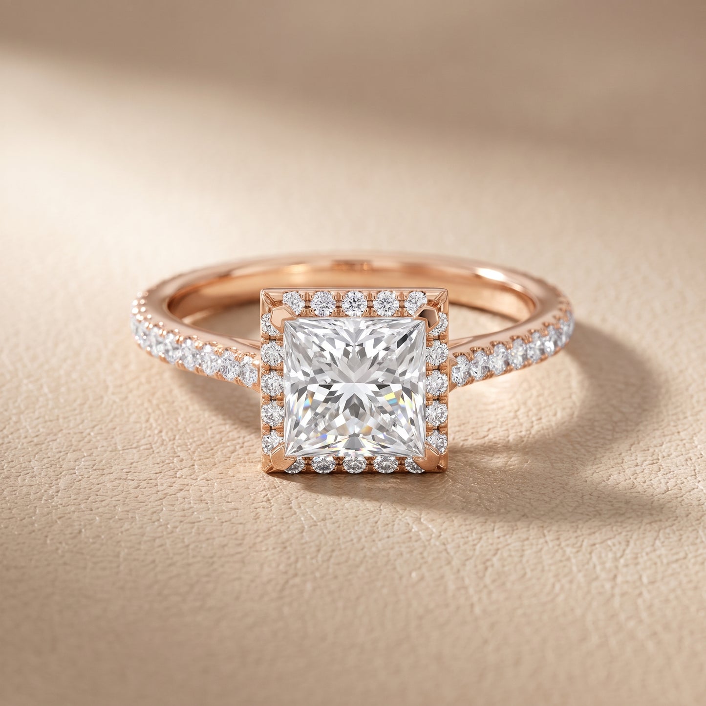 Willa Halo Micropavé Princess Diamond Engagement Ring in Rose Gold - front.jpg