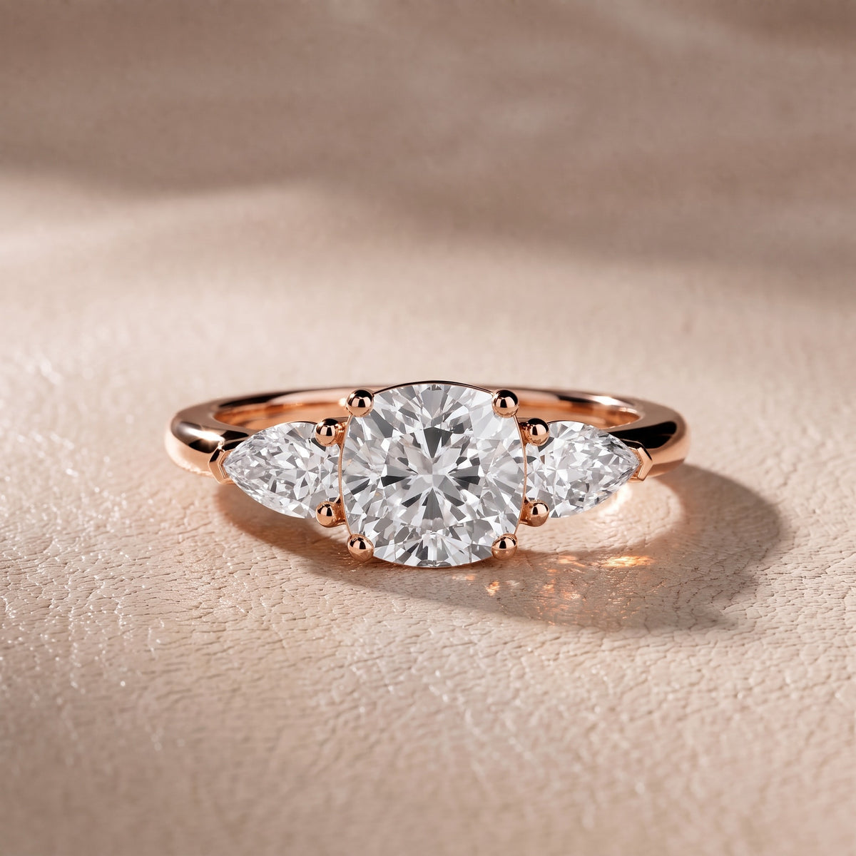 Sophia Three-Stone Cushion Diamond Engagement Ring in Rose Gold - front.jpg