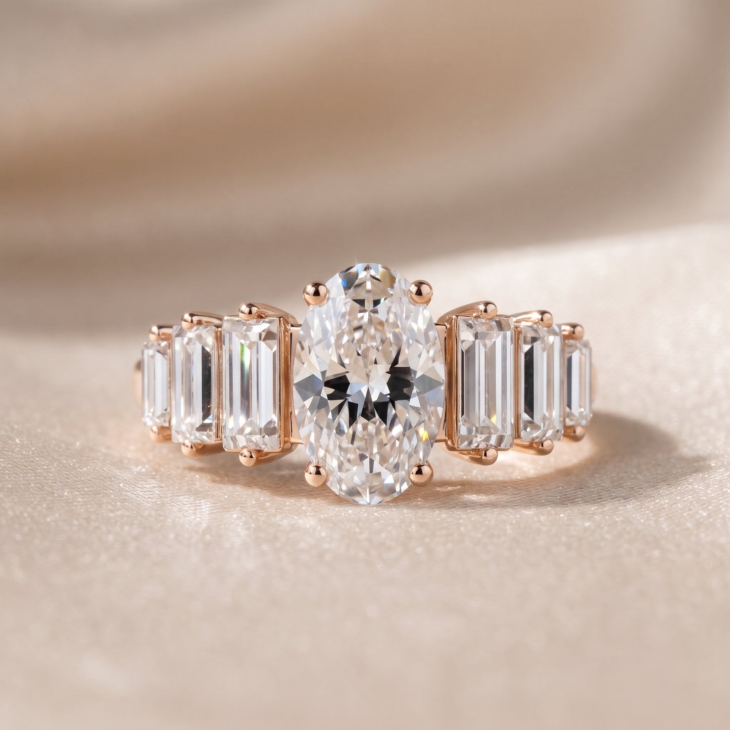 Mara Sidestone Baguette Accent Oval Diamond Engagement Ring in Rose Gold - front.jpg