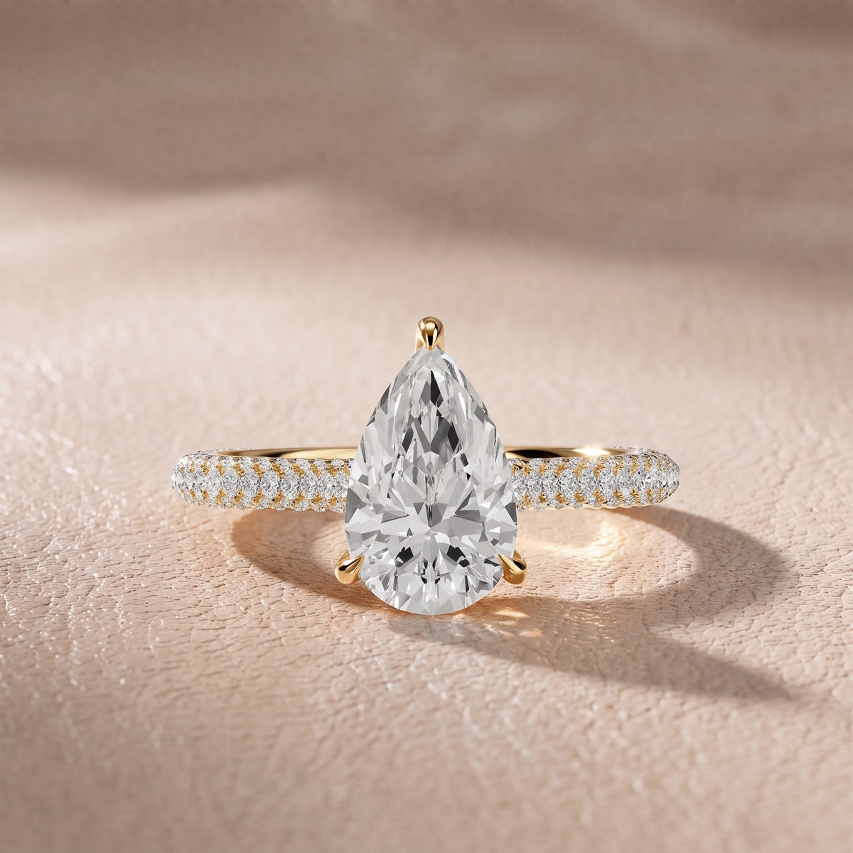 Elisa Hidden Halo Pavé Pear Diamond Engagement Ring in Yellow Gold - front.jpg