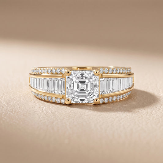 Halle Channel Set Baguette Accent Asscher Diamond Engagement Ring in Yellow Gold - front.jpg