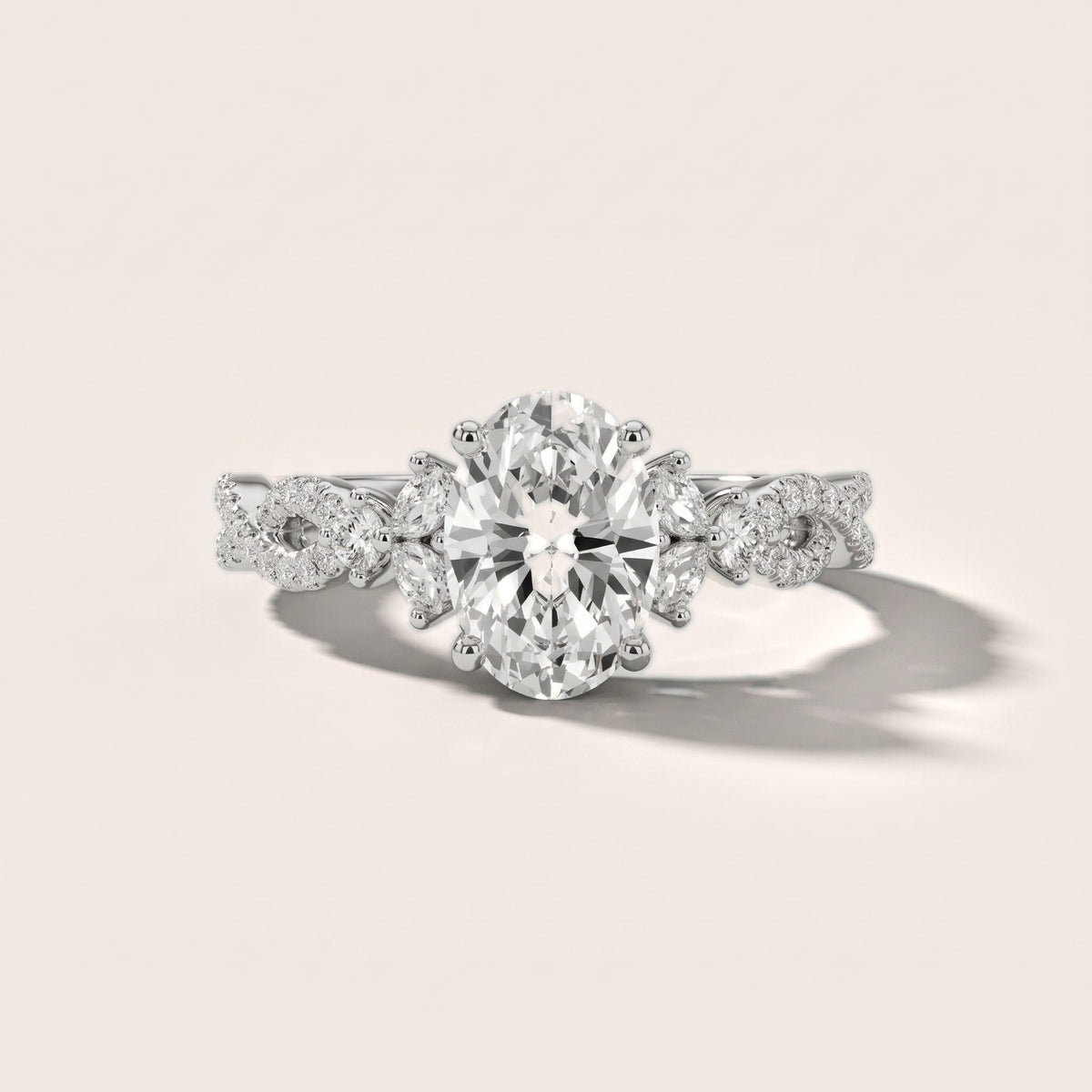 Neva Infinity Twist Oval Diamond Engagement Ring in Platinum - front.jpg