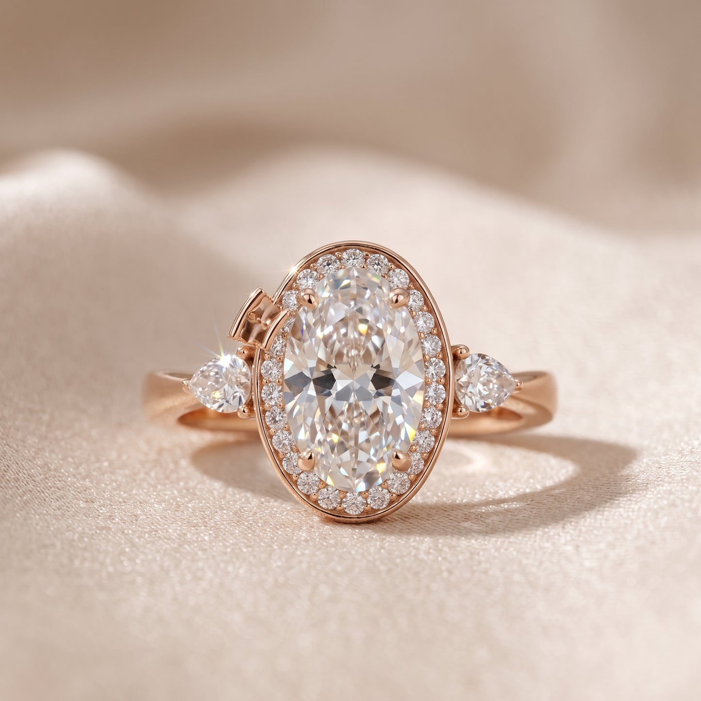 Eliza Halo Sidestone Oval Diamond Engagement Ring in Rose Gold - front.jpg