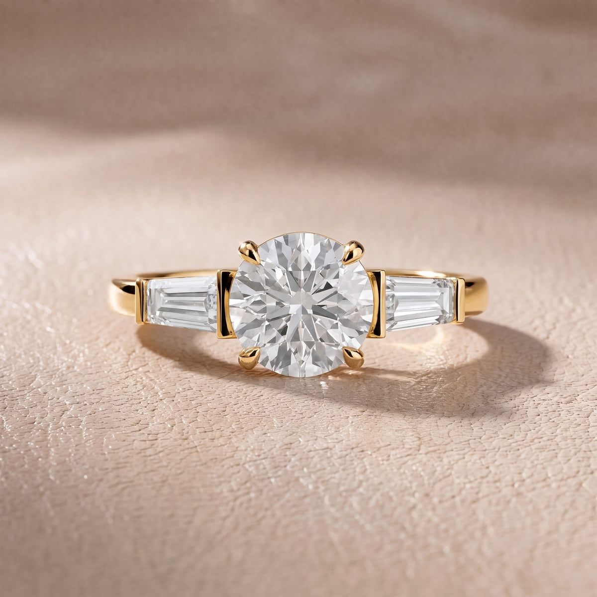 Eloise Tapered Baguette Round Diamond Engagement Ring in Yellow Gold - front.jpg