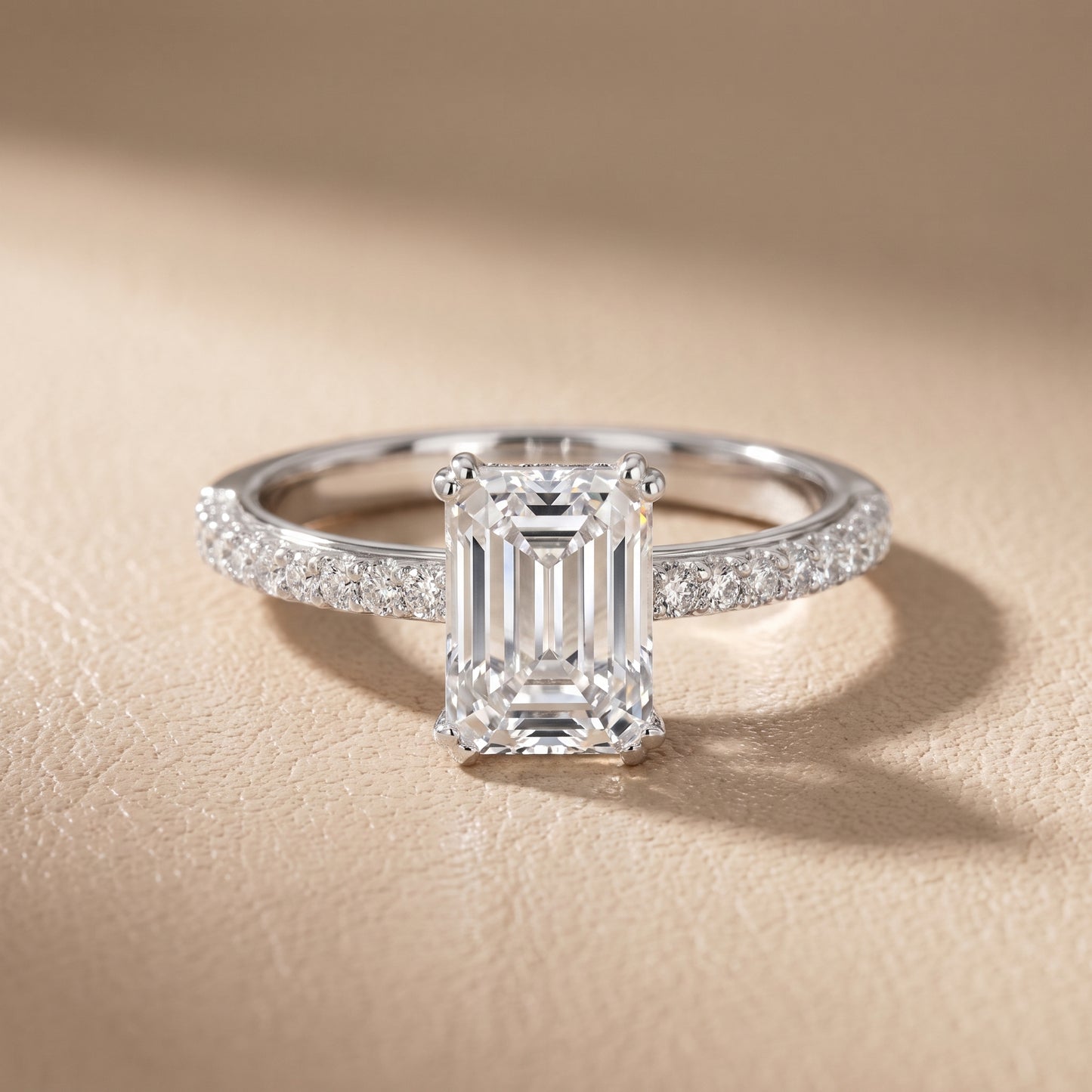 Violet Hidden Halo Pavé Emerald Diamond Ring in Silver - front.jpg