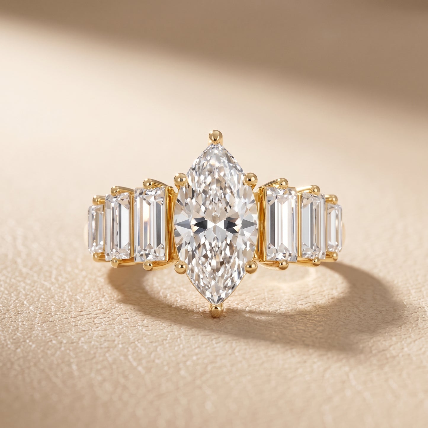 Mara Sidestone Baguette Accent Marquise Diamond Engagement Ring in Yellow Gold - front.jpg